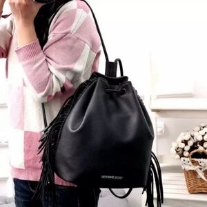 Victoria's Secret Fashion Show Black Leather  Backpack Backstage Bag‎